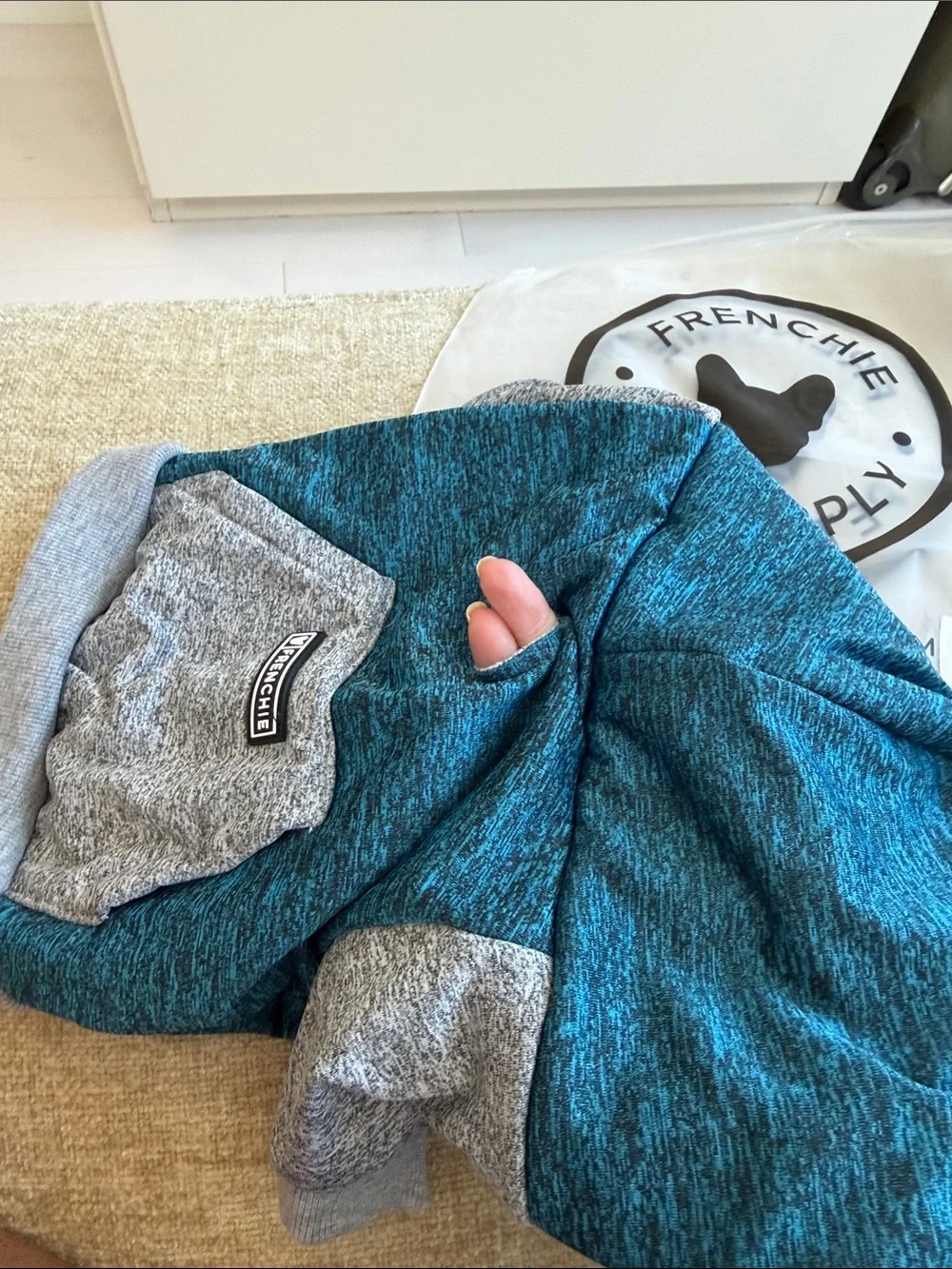 Frenchie Teal & Gray Pet Hoodie with Front Zip - Medium